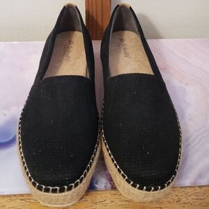 Dr Scholls Womans Black Espadrille Platform Slip-On Shoes